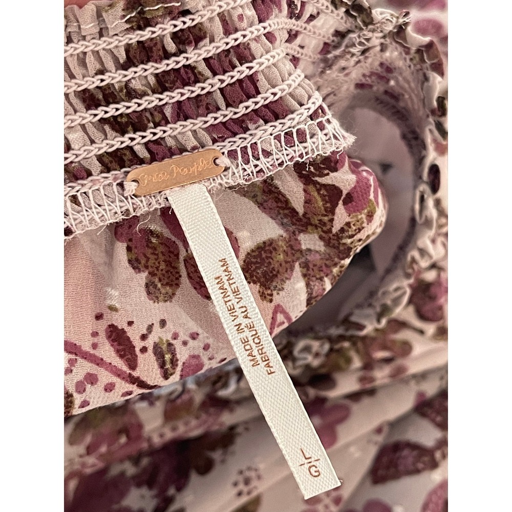 SALE Free People‎ Floral Cropped Top Lavender Boho Smocked Neck Long Sleeve NWT - Picture 5 of 10